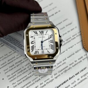 Cartier Santos W2SA0009 White Dial Demi Gold Best Replica