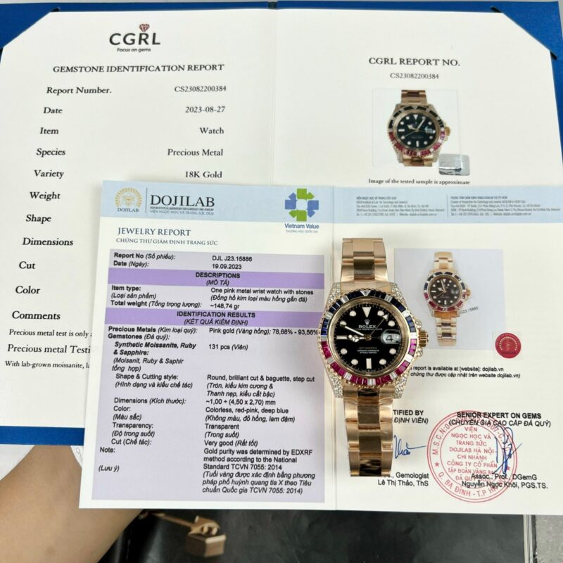 Rolex GMT-Master II 126755SARU 18K Gold Wrapped Custom Moissanite - Ruby Bezel Best Replica