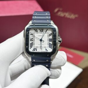 Cartier Santos WSSA0047 White Dial Blue Rubber Strap Best Replica