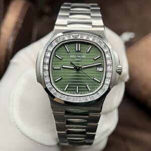 Patek Philippe Nautilus 5711 Green Dial Baguette Stone Bezel Replica 3K Factory 40mm